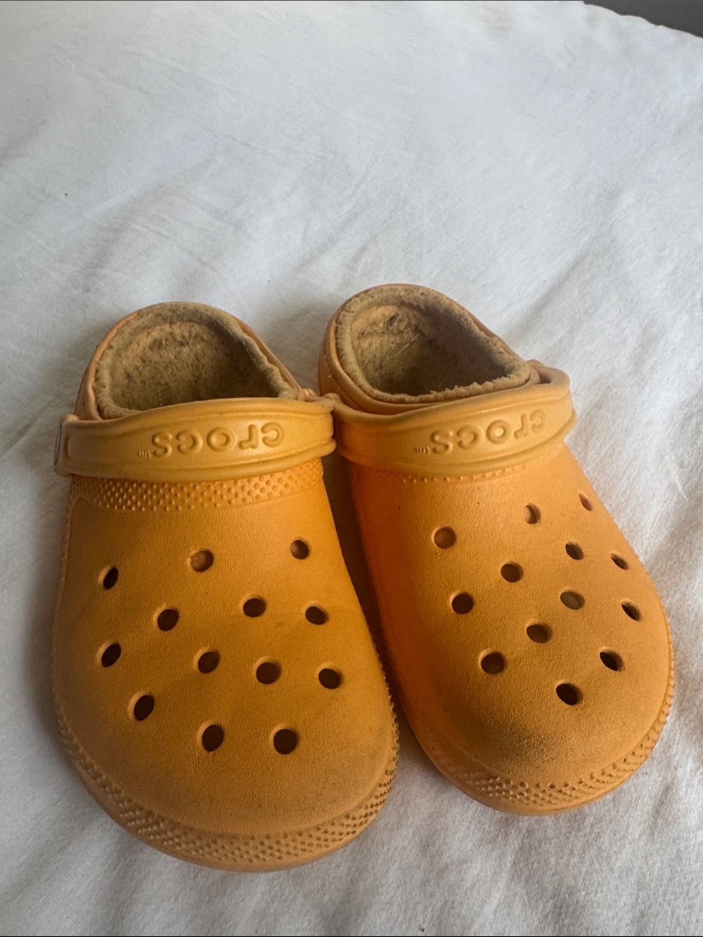 CROCS Kids Orange Suede-Lined Clog Sandals